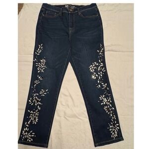 D2 by Diane Gilman Rhinestone Embellished Jeans Dark Wash Petite 10P Stretch